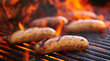 tasty bratwurst sausage barbecuing on the grill