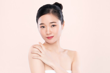 Portrait beautiful young asian woman clean fresh bare skin concept. Asian girl beauty face skincare and health wellness, Facial treatment, Perfect skin, Natural make up