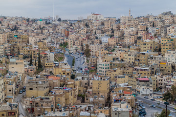 Wall Mural - Skyline of Amman with houses on steep slopes, Jordan.