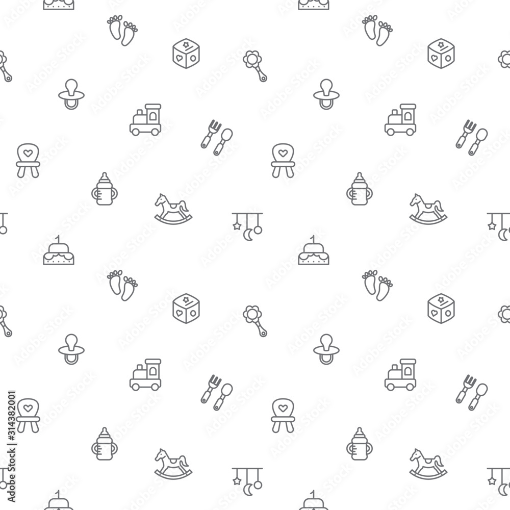 Seamless pattern with baby nursery icon on white background. Included ...