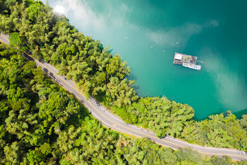 Poster - road in forest with a boat at Sun Moon Lake