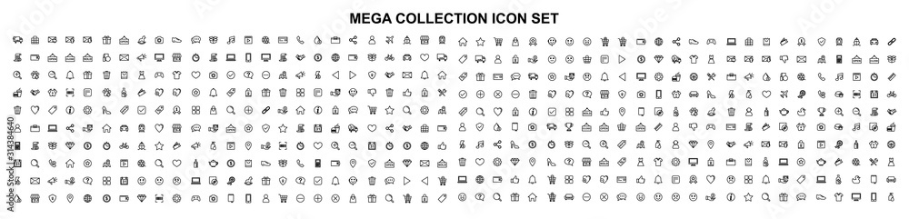 Mega set of icons in trendy line style. Business, ecommerce, finance, accounting. Big set Icons collection. Vector illustration - obrazy, fototapety, plakaty 