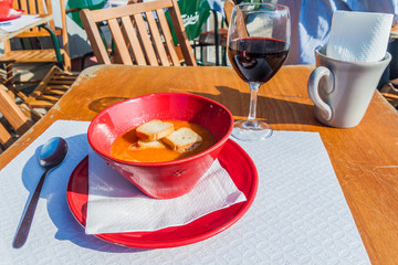 Wall Mural - Bowl of fish soup in a restaurant in Aveiro, Portugal