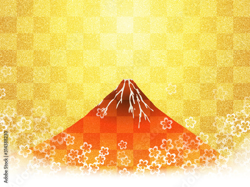 赤富士と桜のイラスト 金屏風イメージ背景テクスチャ Ilustracion De Stock Adobe Stock