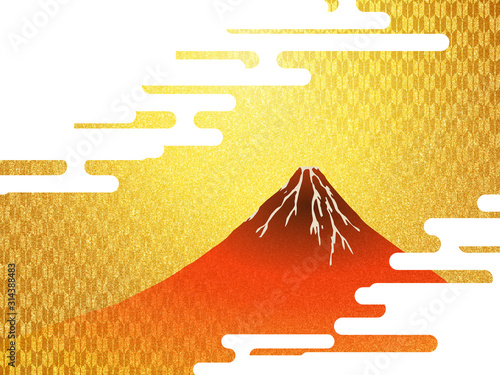 赤富士と工雲のイラスト 金屏風イメージ背景テクスチャ Stock Illustration Adobe Stock