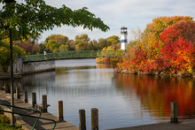 Lighthouse Sitting On Island With Trees Turning Color At Park Near Downtown Minneapolis Minnesota