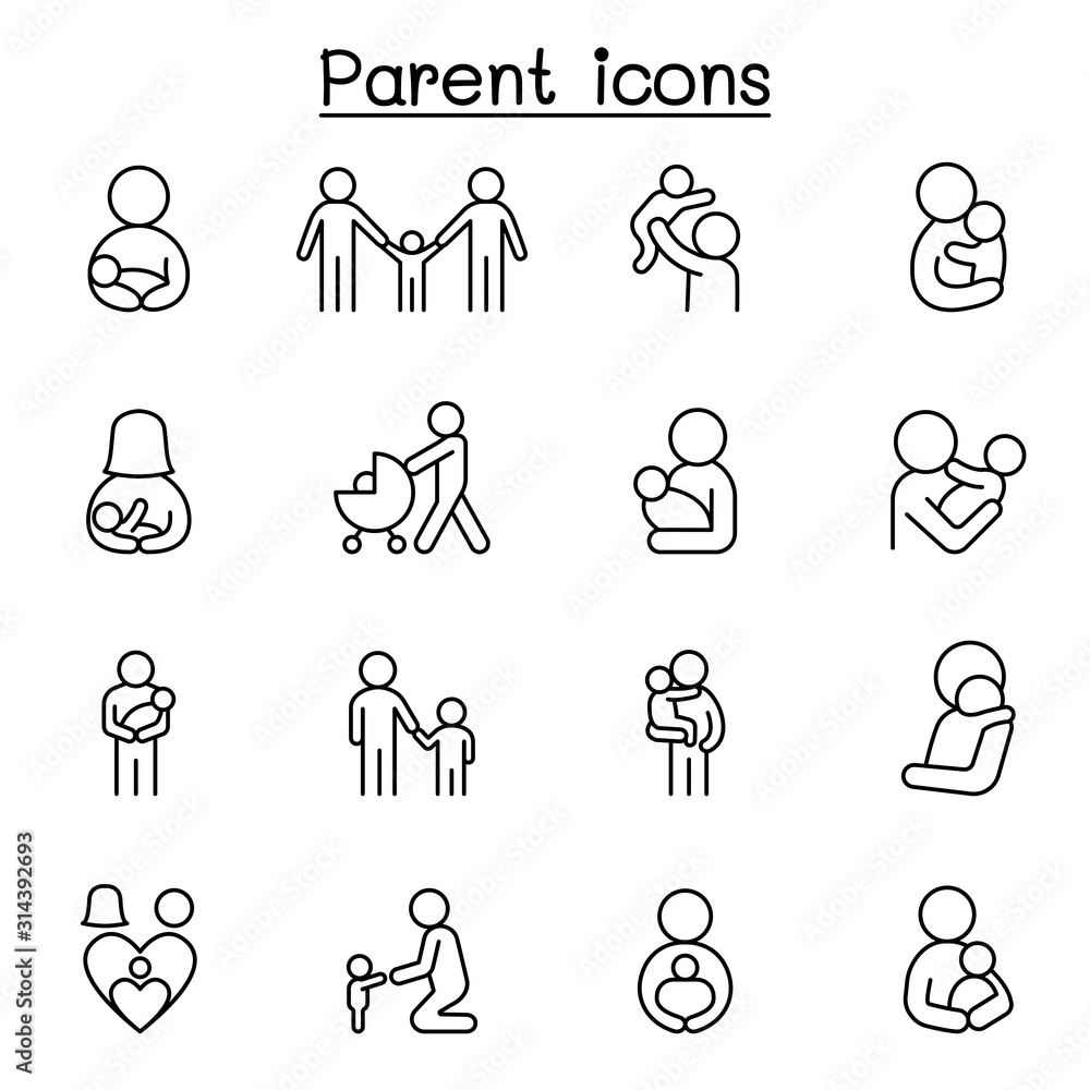 Parent & family icons set in thin line style - obrazy, fototapety, plakaty 