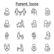 Parent & family icons set in thin line style