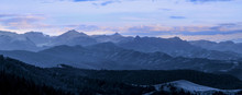 Panoramic View Of Rocky Mountains In Evening Time
