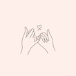 Vector abstract logo design template in trendy linear minimal style - touching hands - tattoo template - love and friendship concepta