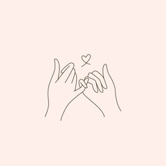 vector abstract logo design template in trendy linear minimal style - touching hands - tattoo templa