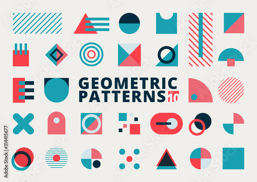 Cuadros en Lienzo Set of geometric shapes flat design blue and pink color on white background