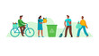 © venimo - Vector illustration in flat cartoon simple style with characters - recycling and ecology concept - people cleaning earth from trash and plastic - illustration for banner, landing page or greeting card