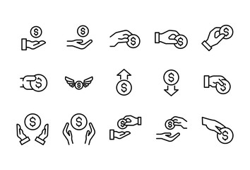 Poster - Stroke line icons set of coin.