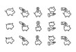Set of piggy bank related vector line icons.
