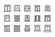 Set of window related vector line icons.