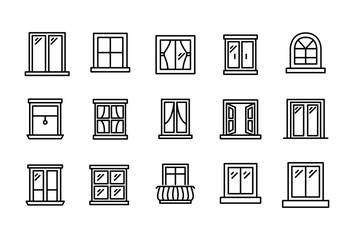 Set of window related vector line icons.