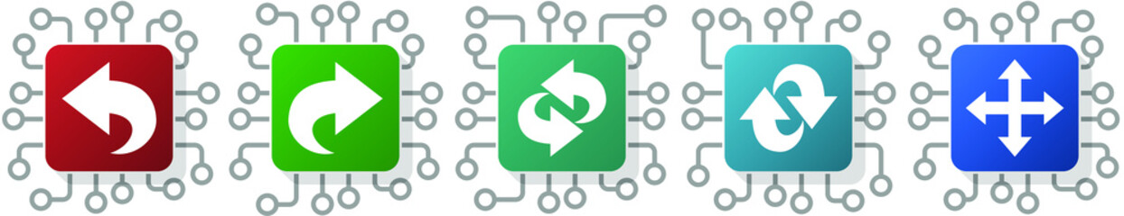 Poster - Set of arrow, right, next and direction icons for webdesign and mobile applications, cpu, chip concept vector illustration