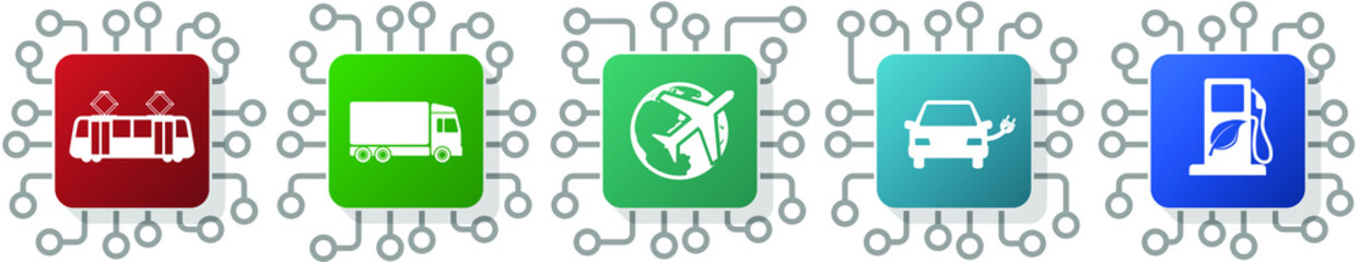 Poster - Set of transport, travel, transportation, truck and airplane icons for webdesign and mobile applications, cpu, chip concept vector illustration