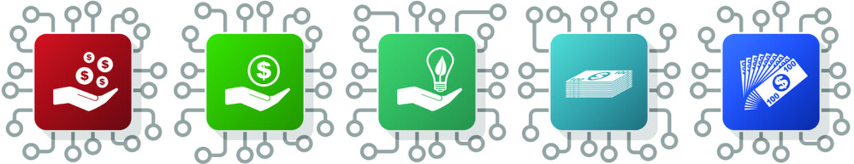 Poster - Set of money, business, solution, cash and bank icons for webdesign and mobile applications, cpu, chip concept vector illustration