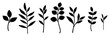  Set of decorative leaf silhouette. Different vector branches. Simple stencils
