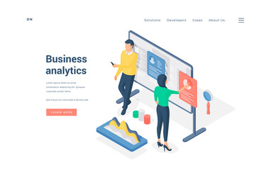 Wall Mural - business analysts working with data isometric vector illustration.