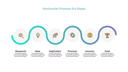 Business infographics. Timeline with 6 steps, options, circles. Vector template.