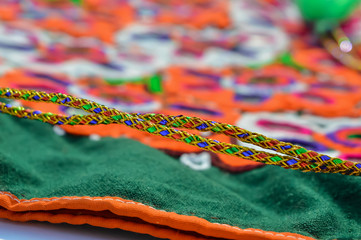 Indian embroidery and designing rope close up view,handmade fabric embroidery art,cultural of  embroidery