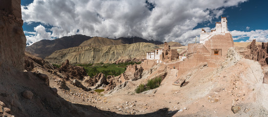 Panoramic view of Basco monastery in Leh in summer season, Leh, Ladakh, India