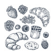 © Maria - Breakfast set. Croissant, jam, berries, honey, cookie. Desset set. Vector illustration