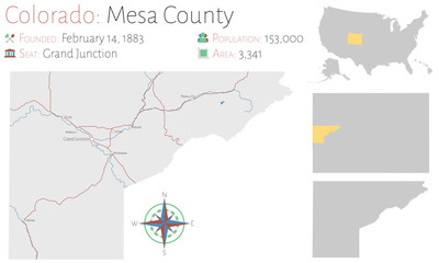  Large and detailed map of Mesa county in Colorado, USA.