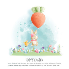 Wall Mural - Easter card with cute bunny and Easter egg in paper cut style. Vector illustration