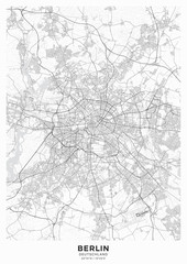 Berlin city map poster. Detailed map of Berlin (Germany). Transport system of the city. Includes properly grouped map features (water objects, railroads, roads etc).