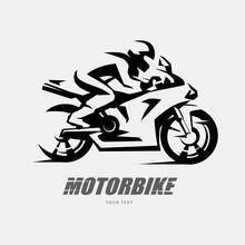 Speed Bike Racer On The Sport Motorcycle, Stylized Vector Symbol