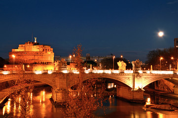 Wall Mural - Night landscape with Castel Sant'Angelo in Rome - Italy