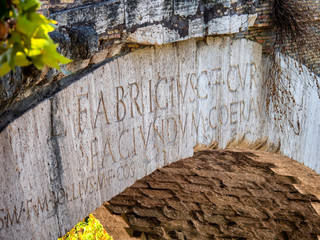 Wall Mural - Ponte fabricio sign on the bridge, Rome Italy