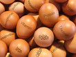 Leinwandbild Motiv Fresh brown eggs with printed of nutrition facts on eggsshell.