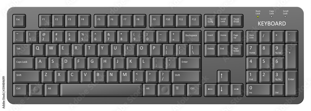vector grey pc keyboard - obrazy, fototapety, plakaty 