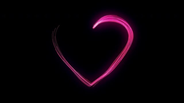 Wall Mural - Valentines day festive and luxury neon heart 3D animation. Bright and vibrant glittering streams form a glowing heart shape with glow. Bright red and colorful love and romance holiday background in 4K