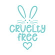 Cruelty free logo with cute bunny - Handwritten label and rabbit drawning. Lettering poster t-shirt textile graphic design. Beautiful illustration. Not tested on animals icon.