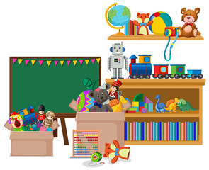 Poster - Room with blackboard and many toys