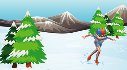 Wall Mural - Scene with athlete doing iceskate in the field