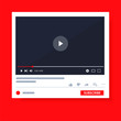 © artempo - Desktop Video player youtube. PC social media interface. Play video online mock up. Subscribe button. Tube window with navigation icon. Vector illustration.