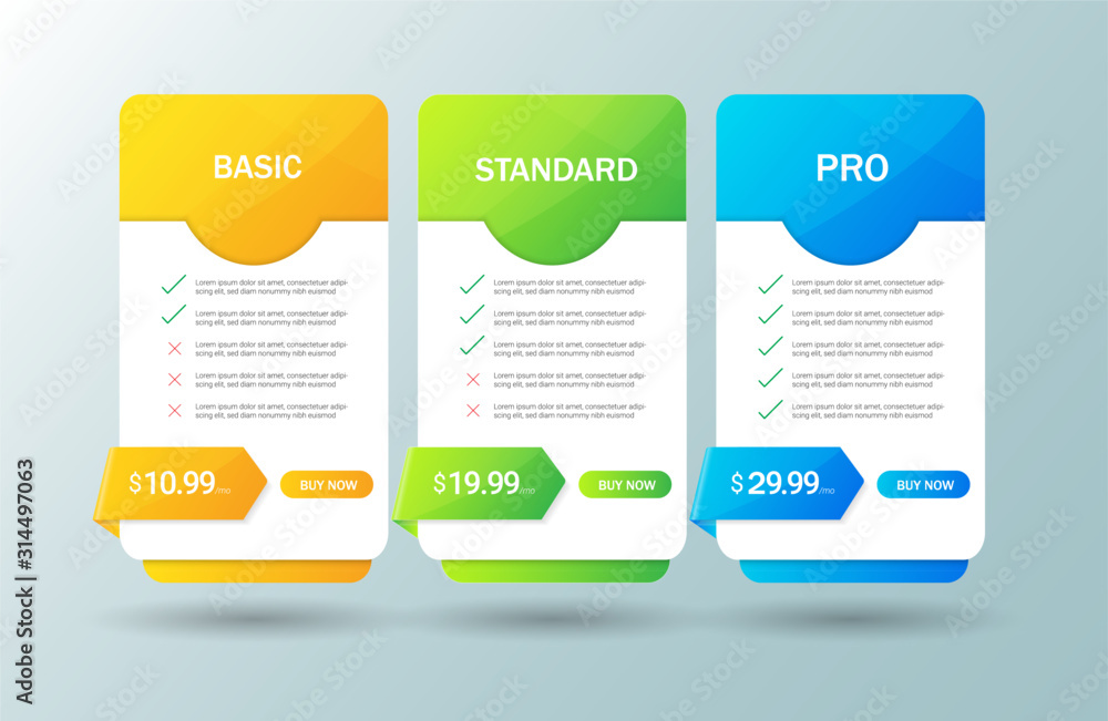 Modern pricing table, plan template . Price list collection for ...