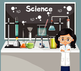 Wall Mural - Classroom scene with girl doing experiment