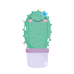 Wall Mural - kawaii gardening cartoon happy cactus in pot character