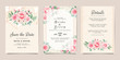 Set of card with flowers border. Invitation template set with floral decoration. Roses and leaves botanic illustration for wedding card, background, save the date, greeting, poster, cover vector