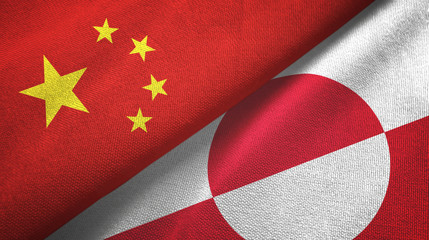 China and Greenland two flags textile cloth, fabric texture