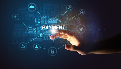 Poster - Hand touching PAYMENT inscription, Cybersecurity concept