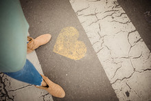 Woman Walking On The Street Heart Yellow 